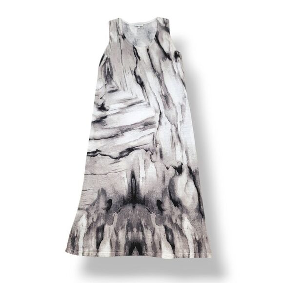 NEW Kinross Cashmere 100% Linen Waterfall Print Tank Dress Grey Combo Size Large - Picture 2 of 8